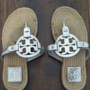 Tory Burch Silver and Tan Sandals
